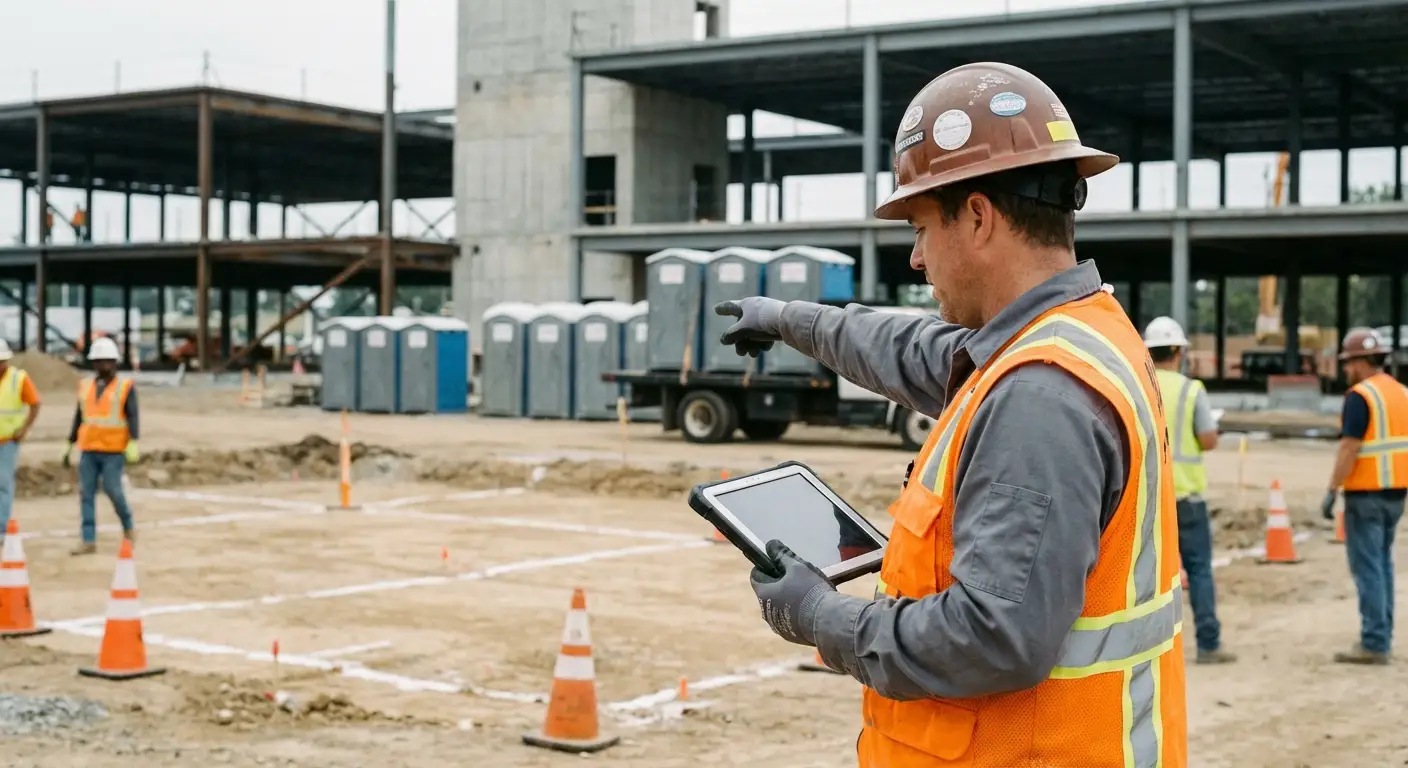 Construction site portable toilet placement planning in Arlington, VA